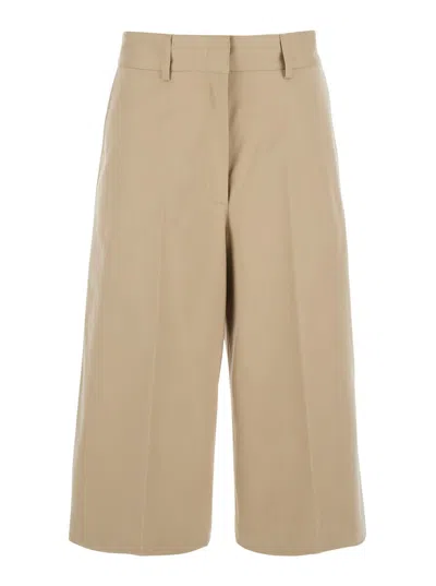 MSGM BEIGE WIDE BERMUDA SHORTS WITH BELT LOOPS AND BACK POCKETS IN COTTON WOMAN