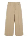 Msgm Beige Wide Bermuda Shorts With Belt Loops And Back Pockets In Cotton Woman In Beige