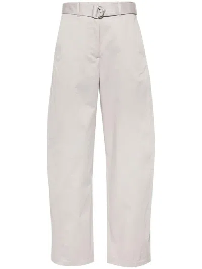 Msgm Beloved Belted Tapered Cotton Pants In Grey