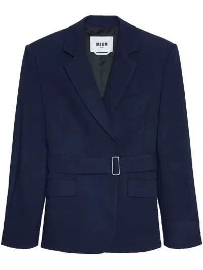 Msgm Belted Blazer In Blau
