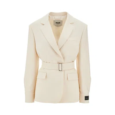 Msgm Belted Canvas Jacket In White