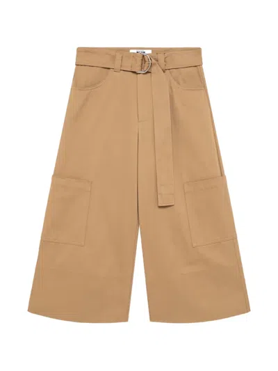 Msgm Belted Cropped Trousers In Neutrals