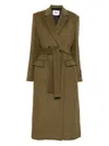 Msgm Belted Double-breasted Coat In Green