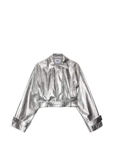 Msgm Belted Jacket In Silver