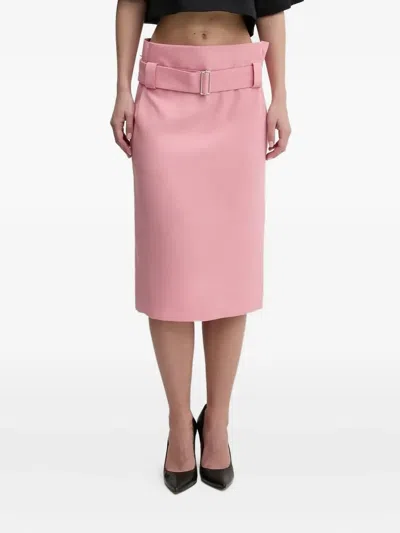 Msgm Belted Midi Skirt In Pink