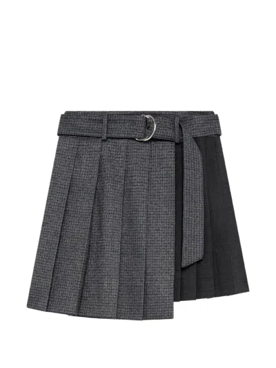 Msgm Belted Pleated Mini Skirt In Gray