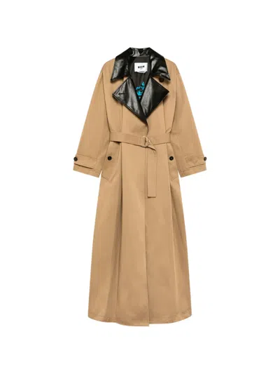 Msgm Belted Trench Coat In Brown