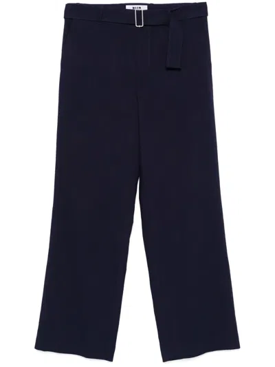 Msgm Belted Trousers In Blue