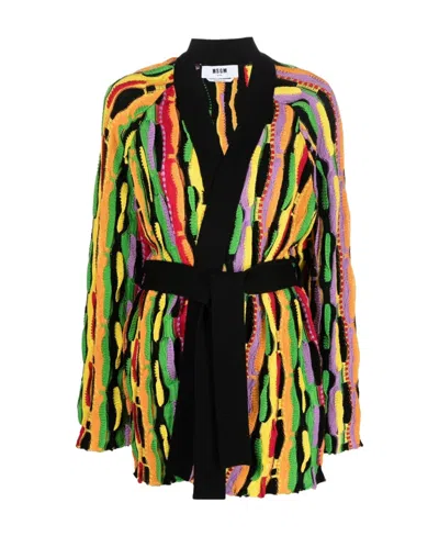 MSGM MSGM BELTED-WAIST KNITTED COAT