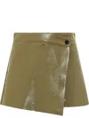 Msgm Asymmetric Patent Leather Skorts In Green