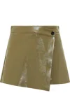 Msgm Asymmetric Patent Leather Skorts In Green