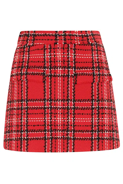Msgm Fringed Mini Skirt Pockets In Red