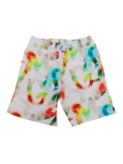 Msgm Kids' Bermuda Shorts With All-over Print In White