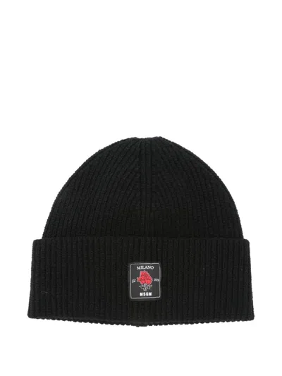 MSGM ROSE-PATCH RIBBED BEANIE