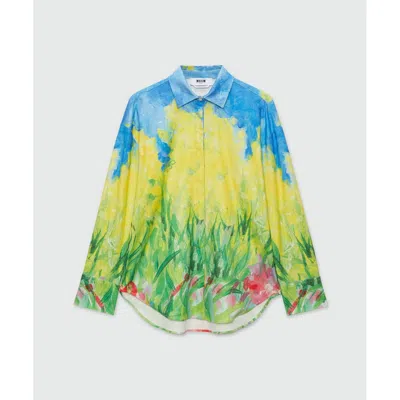 Msgm Bicolor Cotton Blouse In Multi