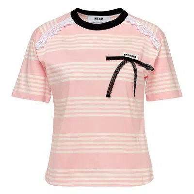 Msgm Bicolor Stripe Tee In Pink