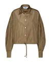 Msgm Draw Stringed Hem Puff-sleeved Shirt In Brown