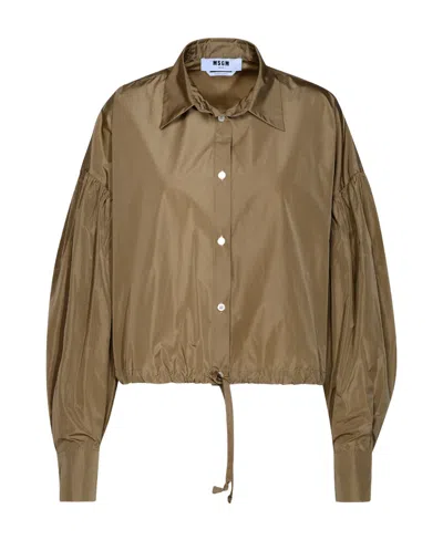 Msgm Draw Stringed Hem Puff-sleeved Shirt In Green