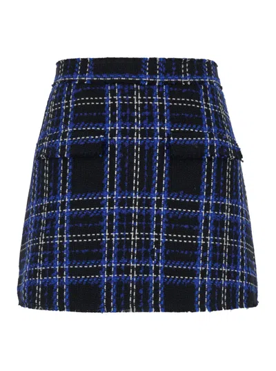 MSGM BLACK AND BLUE TWEED TARTAN SKORT