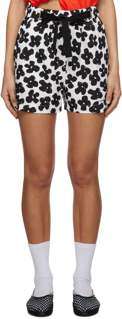 Msgm Black & White Floral Shorts In 99 Black