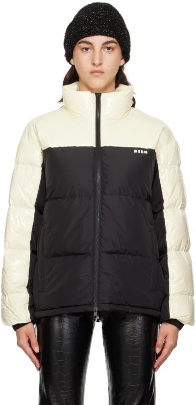 Msgm Black & White Padded Down Jacket In 99 Black