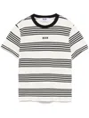 Msgm Black And White Striped Cotton T-shirt With Logo In White