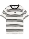 Msgm Black And White Striped Cotton T-shirt With Logo In White