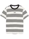 Msgm Black And White Striped Cotton T-shirt With Logo