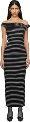 Msgm Knot-detailed Striped Maxi Dress In Black