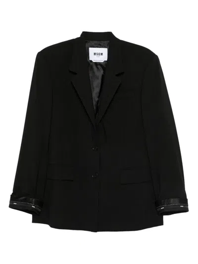 MSGM BLACK BLAZER WITH LOGO ON THE CUFFS MSGM