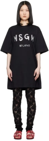 Msgm Black Brushstroke Logo Minidress In 99 Black
