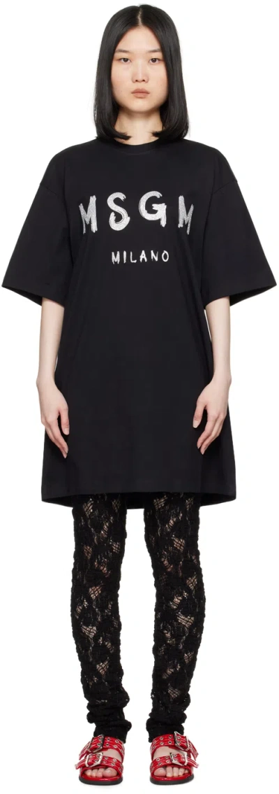Msgm Black Brushstroke Logo Minidress In 99 Black