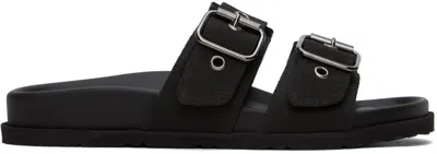 Msgm 20mm Canvas Flat Sandals In 99 Black