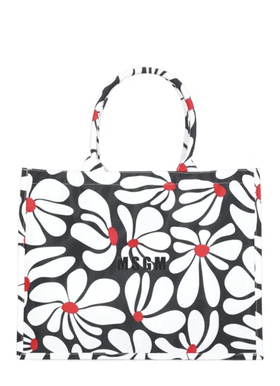 Msgm Black Canvas Tote Bag