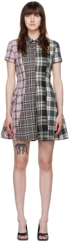 Msgm Black Check Minidress In 99 Black