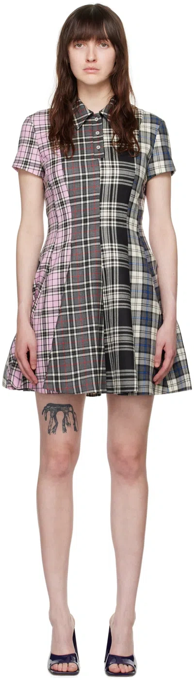 Msgm Black Check Minidress In 99 Black