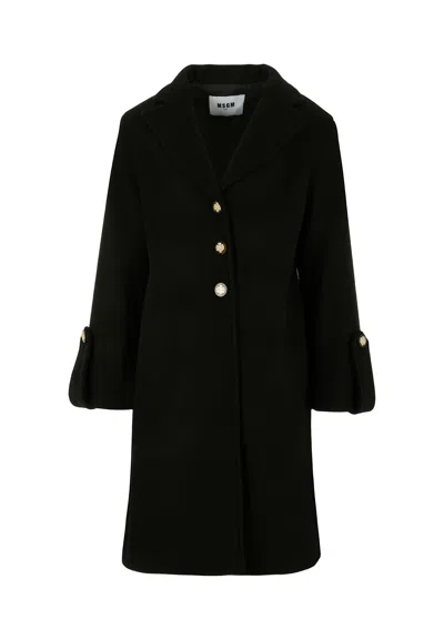 MSGM BLACK COAT FOR GIRL WITH LOGO