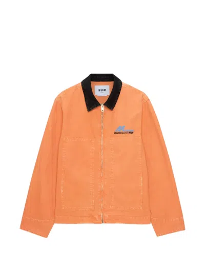 Msgm Jeansjacke Mit Schwarzem Kragen In Orange