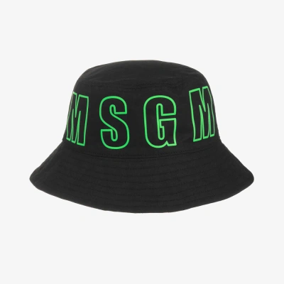 Msgm Kids'  Black Cotton Bucket Hat