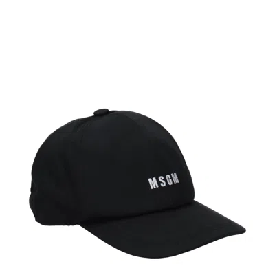 Msgm Black Cotton Cap (baseball Hat) In Animal Print