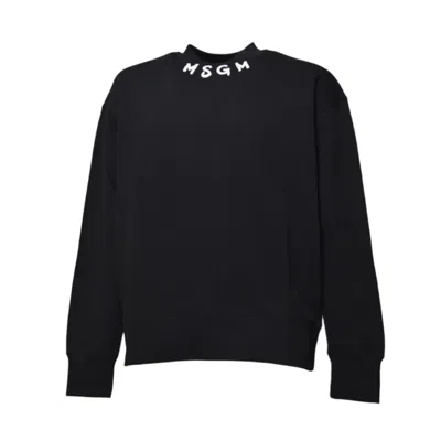 MSGM MSGM BLACK COTTON CREWNECK SWEATSHIRT