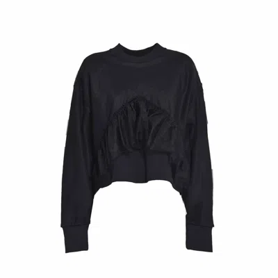Msgm Ruffled Crewneck Sweatshirt In Black
