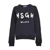 Msgm Black Cotton Crewneck Sweatshirt With Brush Logo Print In Blue