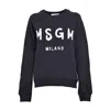 Msgm Black Cotton Crewneck Sweatshirt With Brush Logo Print In Blue