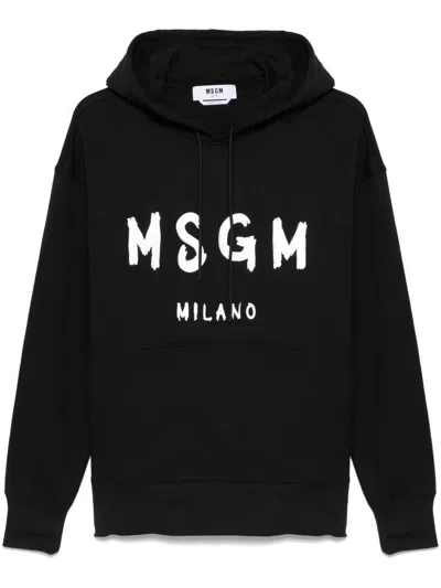Msgm Black Cotton Crewneck Sweatshirt With Logo