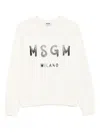 Msgm Lightweight White Sweatshirt With Bold Logo Print In White