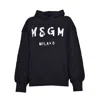 Msgm Woman Black Oversize Hoodie With White Logo In Black