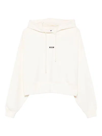 Msgm Black Cotton Hoodie With Logo In Neutral