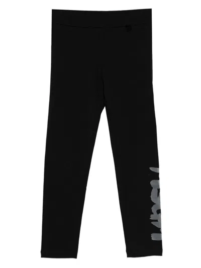 Msgm Kids' Black Cotton Leggings