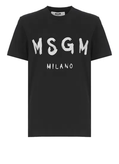 MSGM MSGM BLACK COTTON T-SHIRT